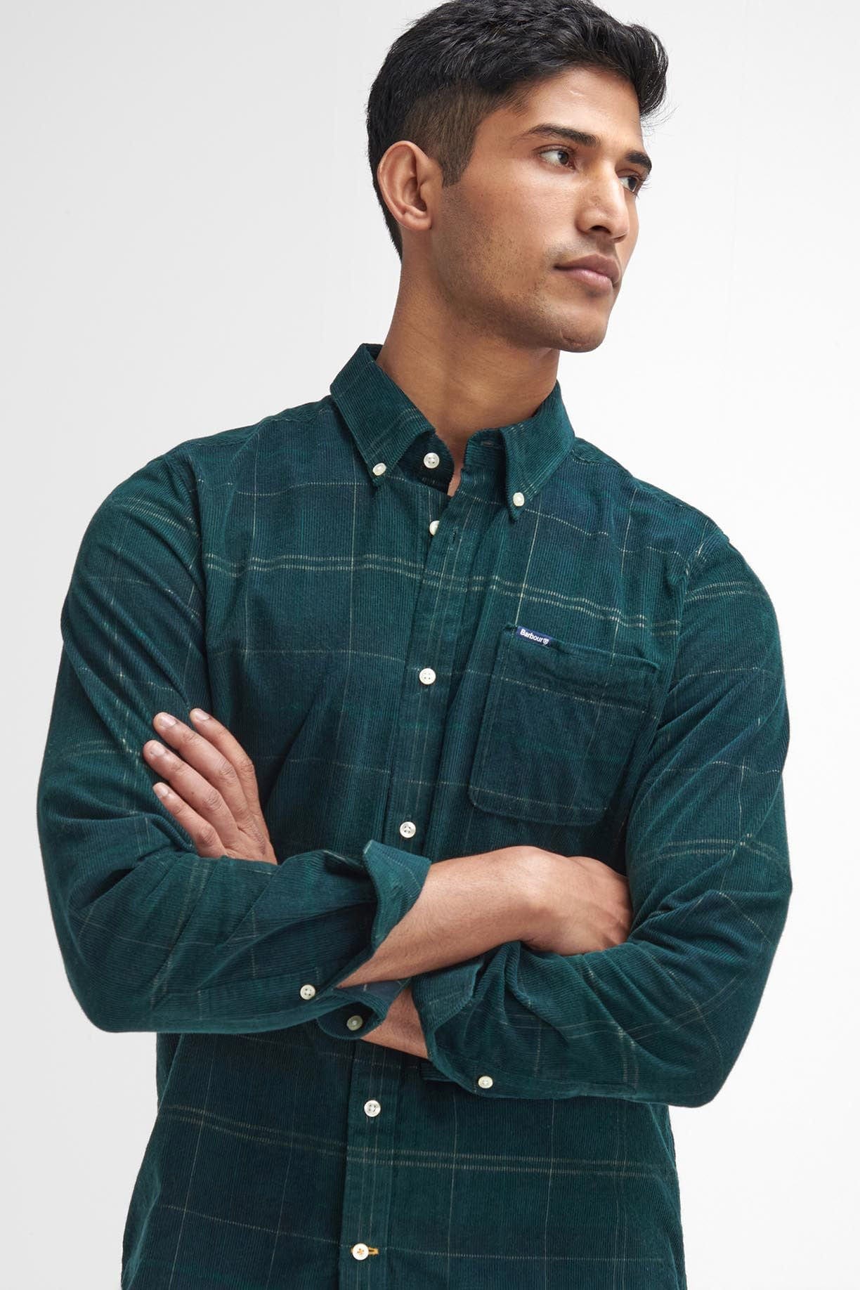 Barbour Blair Tailored Tartan Cord Shirt - Green Loch