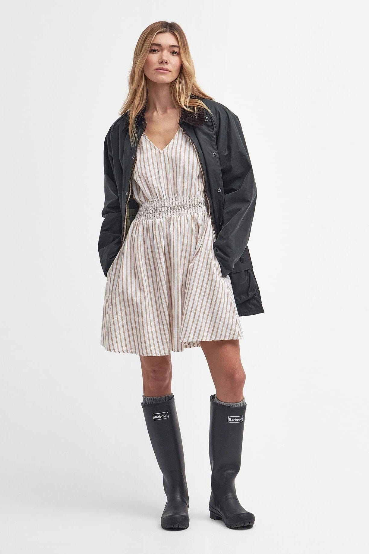 Barbour Ella Striped Mini Dress - White/Tasmin