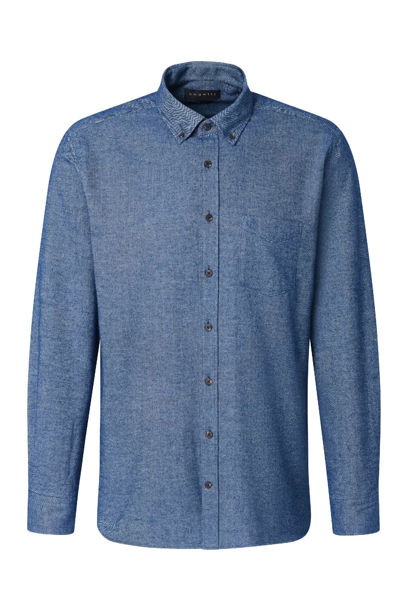 Bugatti Brushed Herringbone Long Sleeve Shirt - Navy