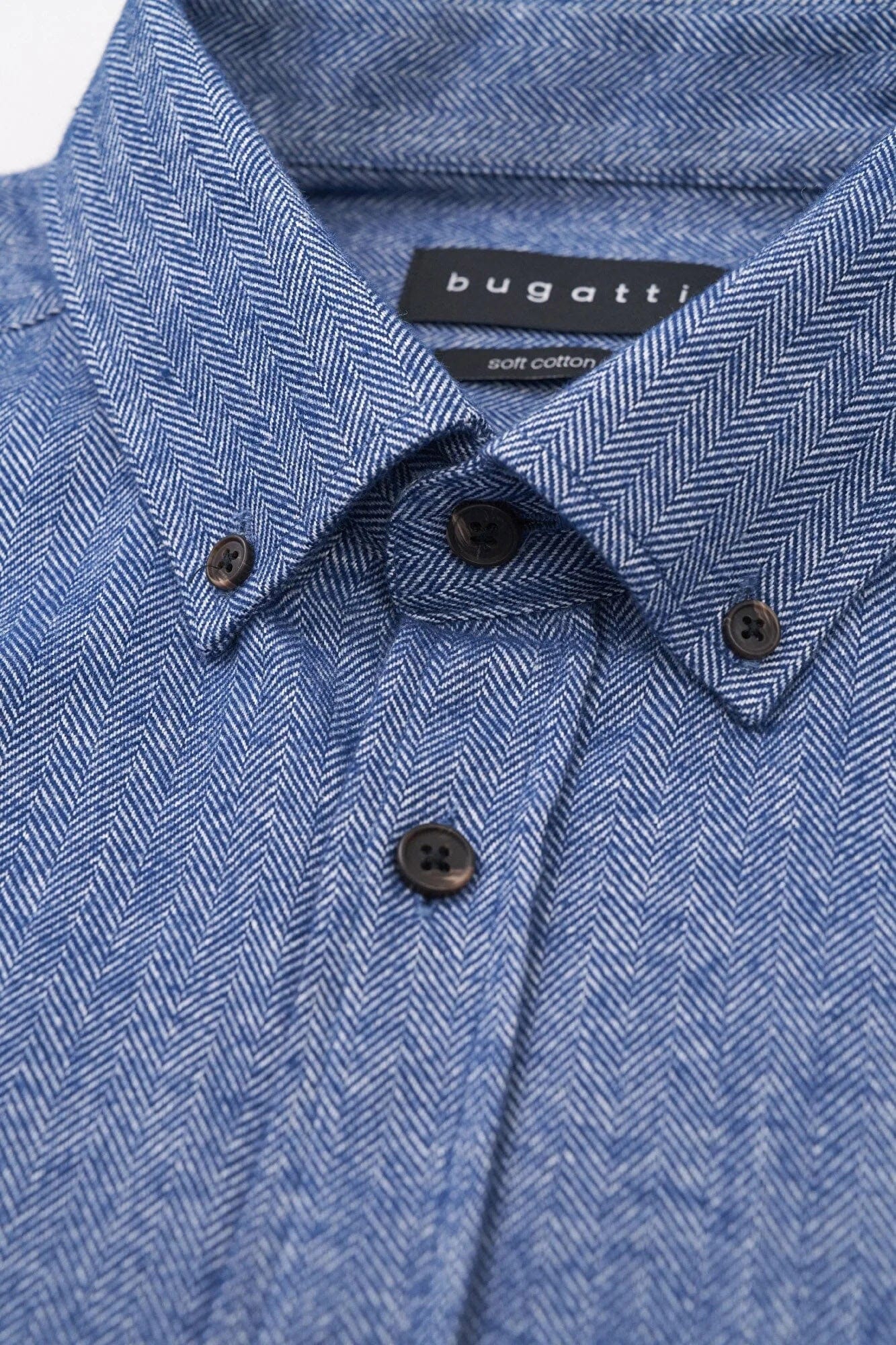 Bugatti Brushed Herringbone Long Sleeve Shirt - Navy