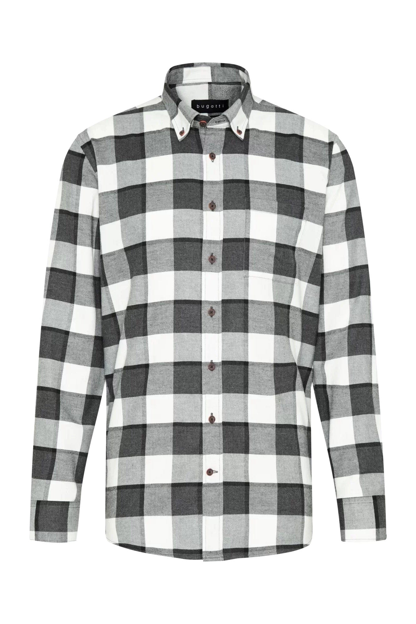 Bugatti Check Brushed Cotton Long Sleeve Shirt - Grey/White