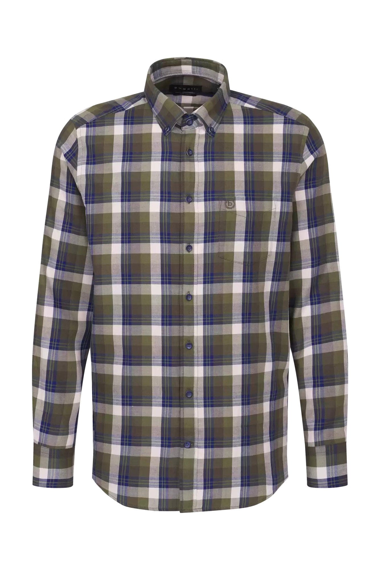 Bugatti Check Brushed Cotton Long Sleeve Shirt - Olive