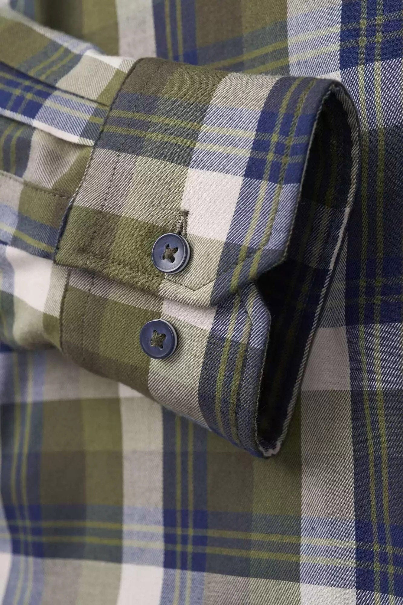 Bugatti Check Brushed Cotton Long Sleeve Shirt - Olive