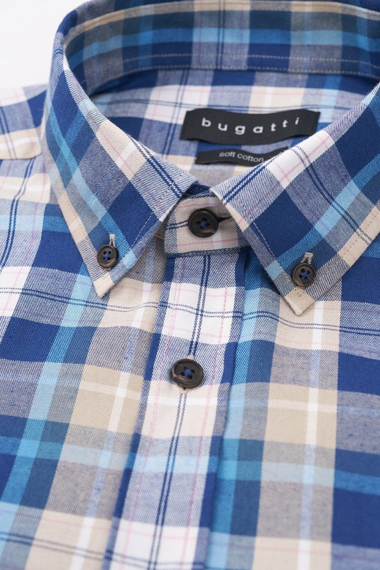 Bugatti Check Brushed Long Sleeve Shirt - Blue/Beige