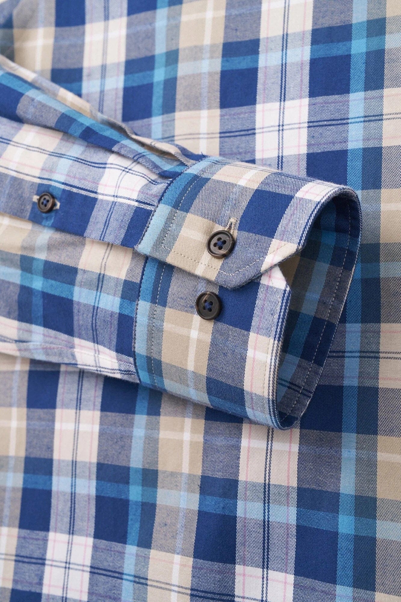 Bugatti Check Brushed Long Sleeve Shirt - Blue/Beige