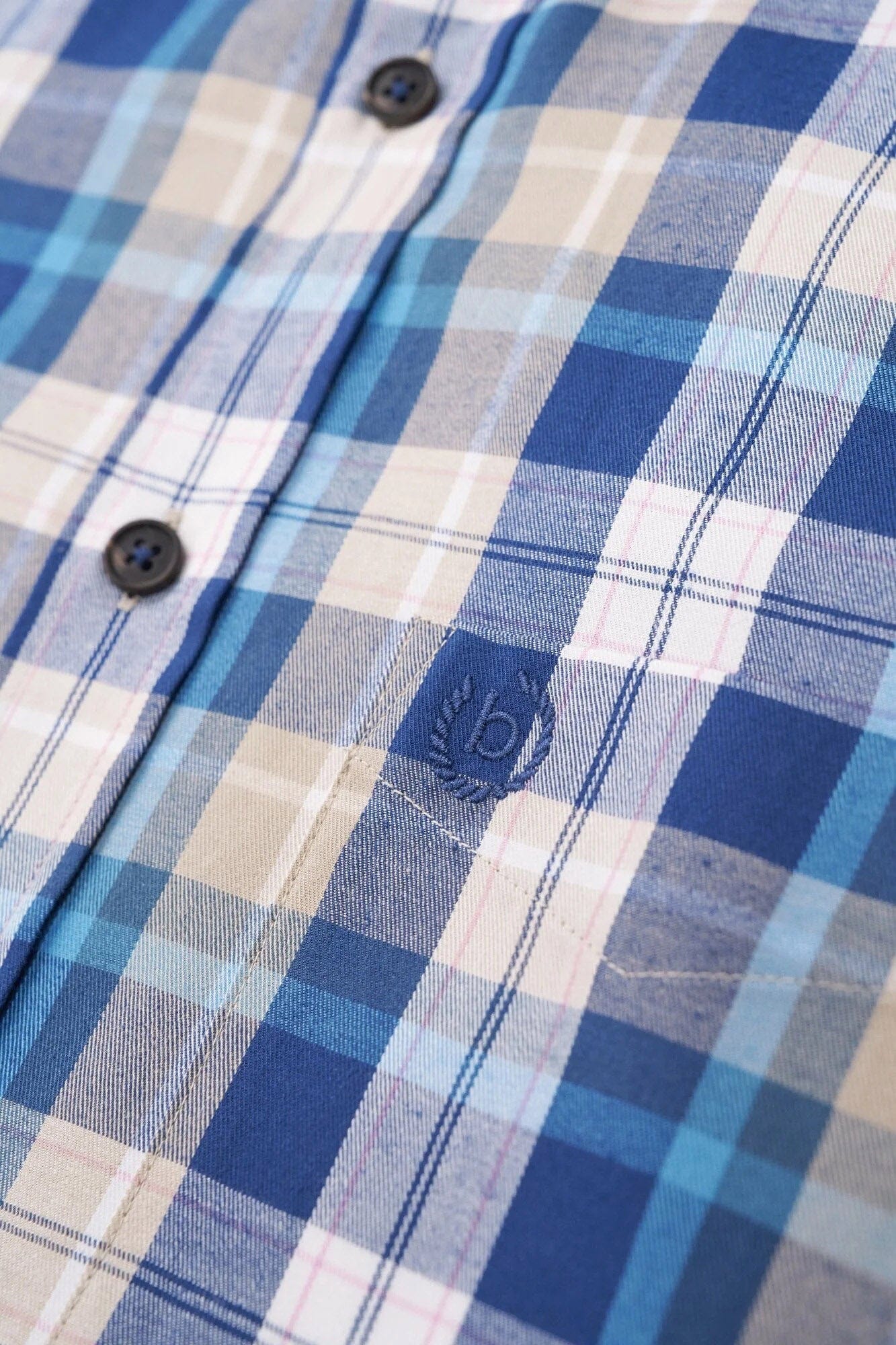 Bugatti Check Brushed Long Sleeve Shirt - Blue/Beige