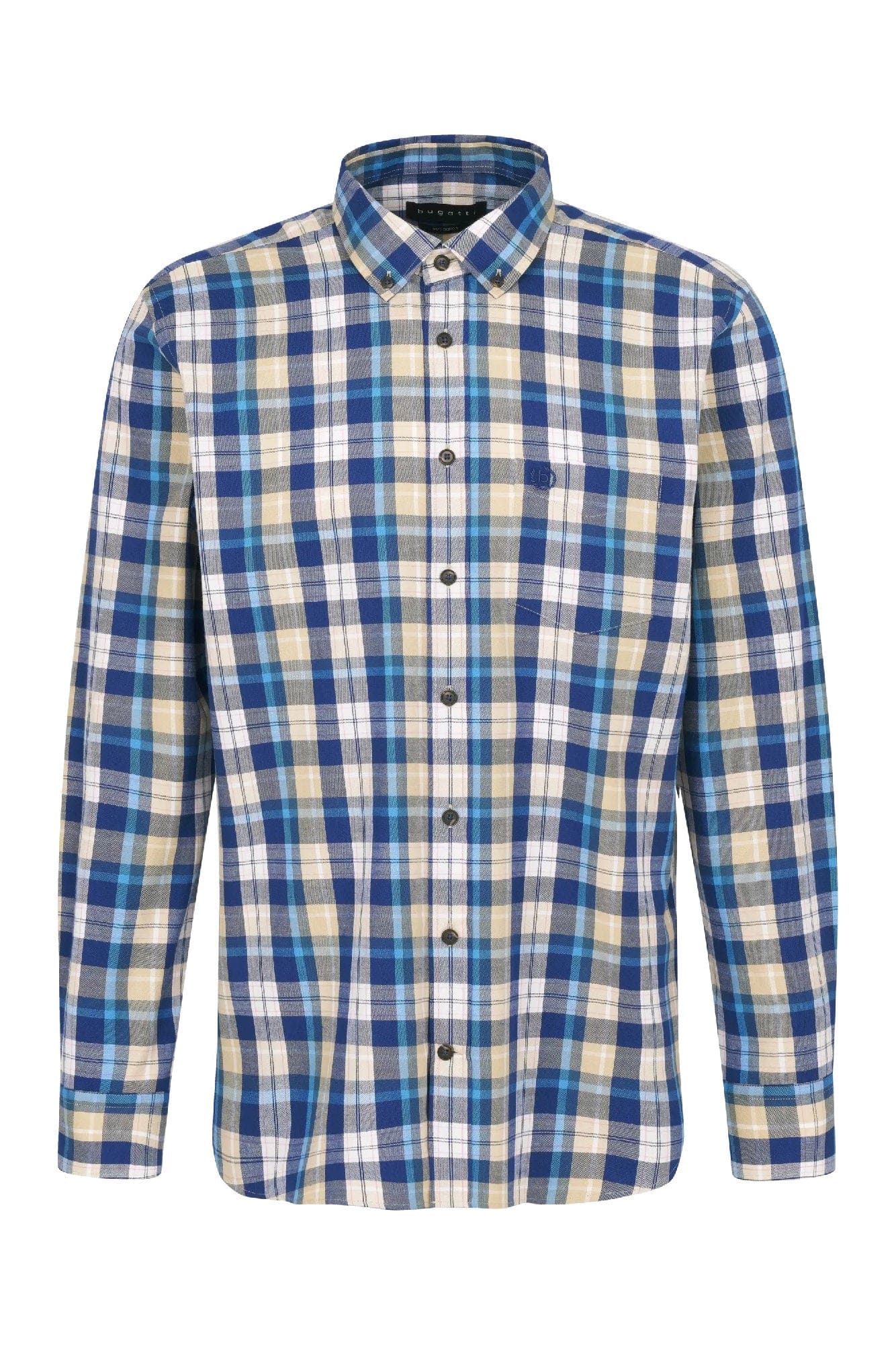 Bugatti Check Brushed Long Sleeve Shirt - Blue/Beige