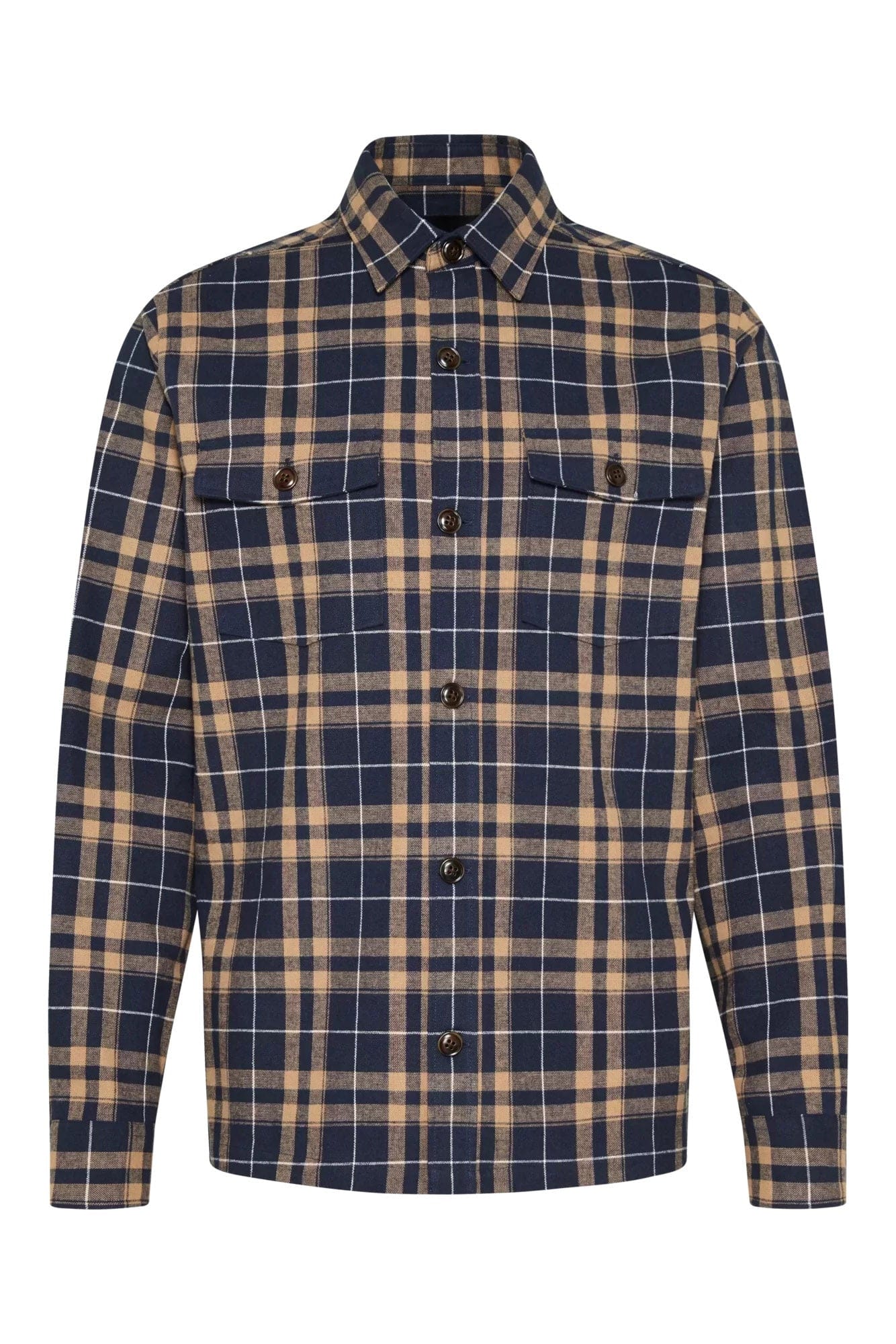 Bugatti Check Long Sleeve Shirt - Navy/Cognac