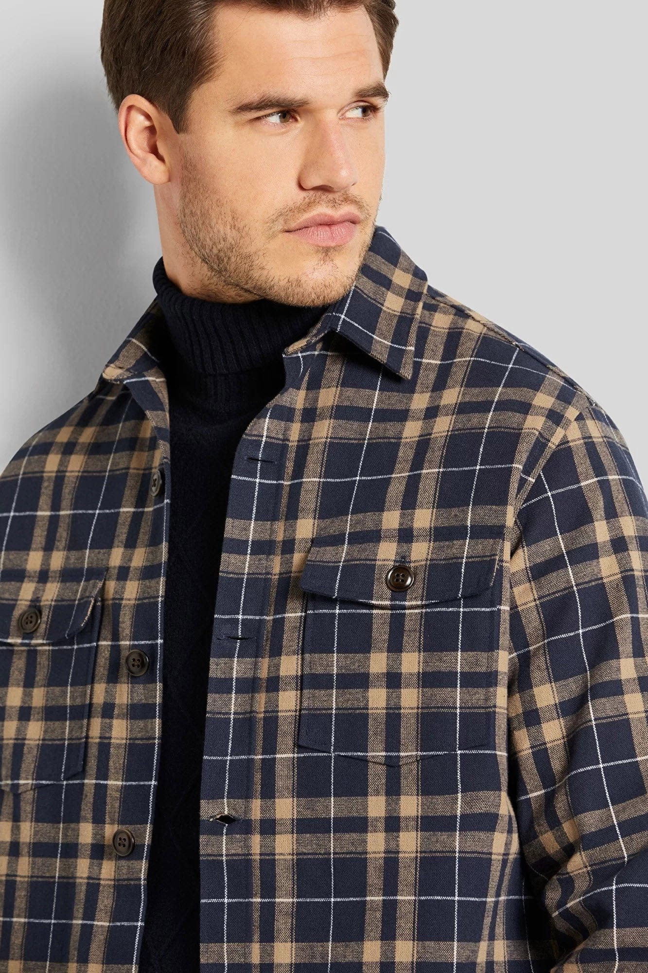 Bugatti Check Long Sleeve Shirt - Navy/Cognac