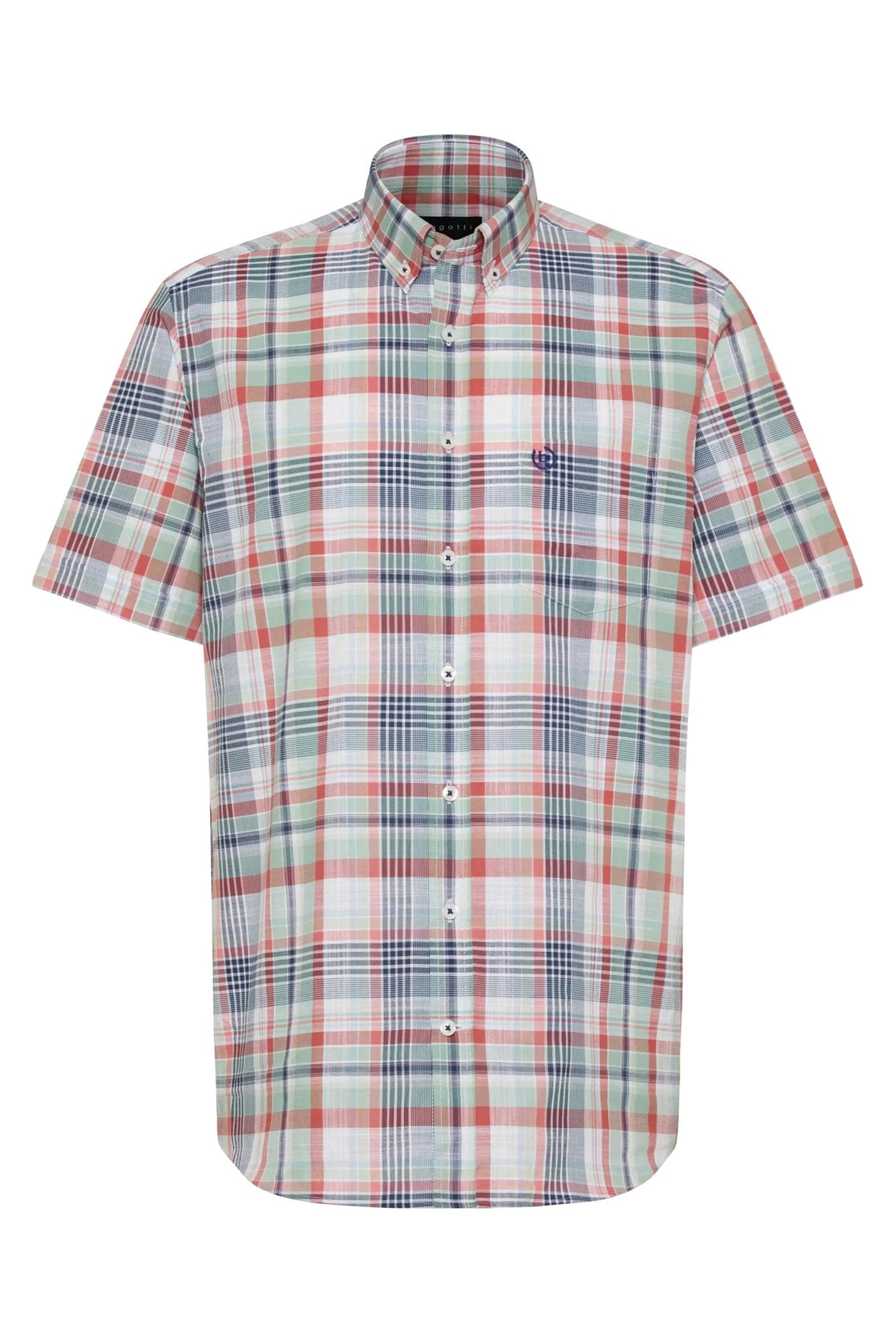 Bugatti Check Short Sleeve Shirt - Navy/Mint