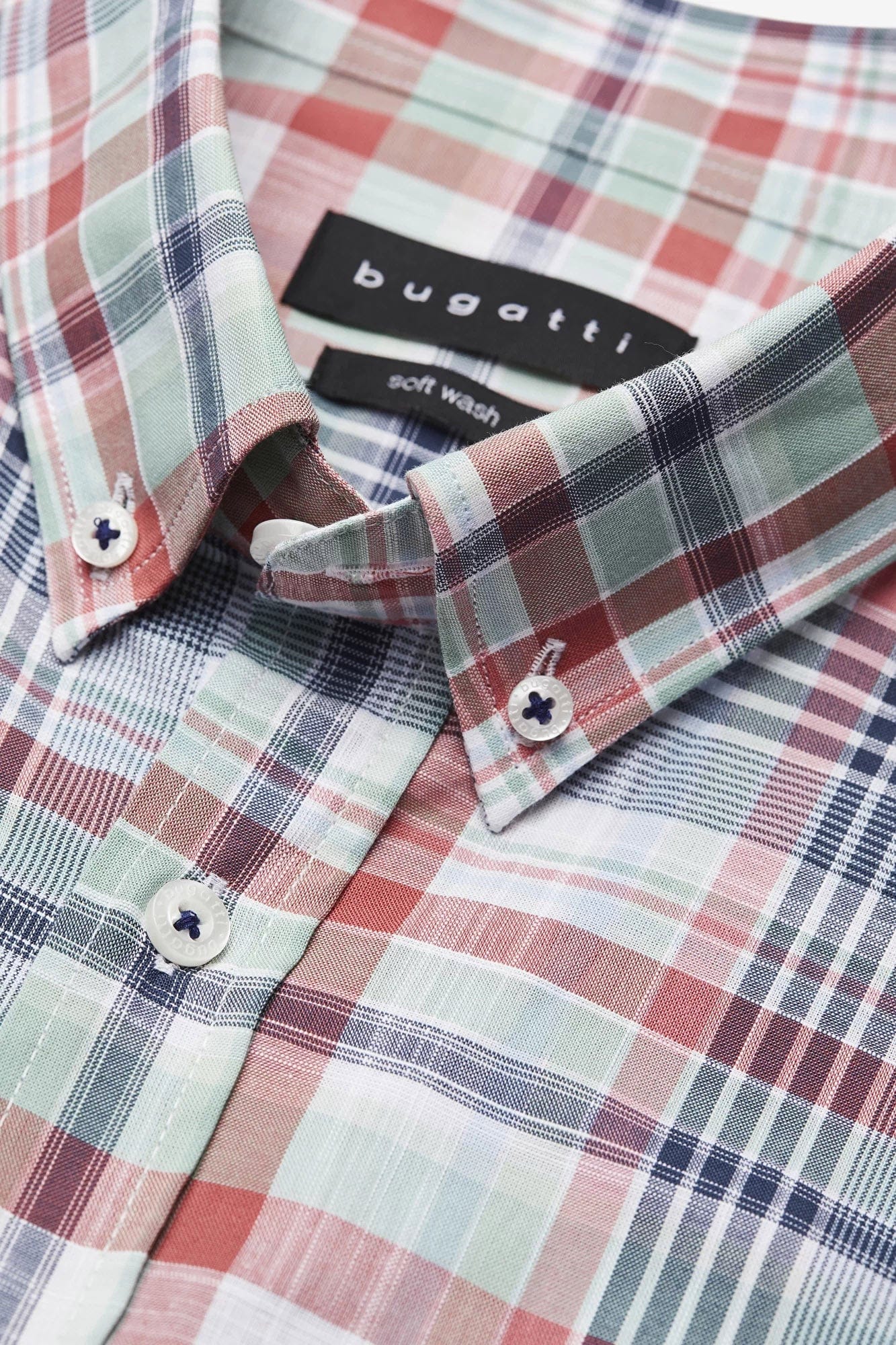 Bugatti Check Short Sleeve Shirt - Navy/Mint