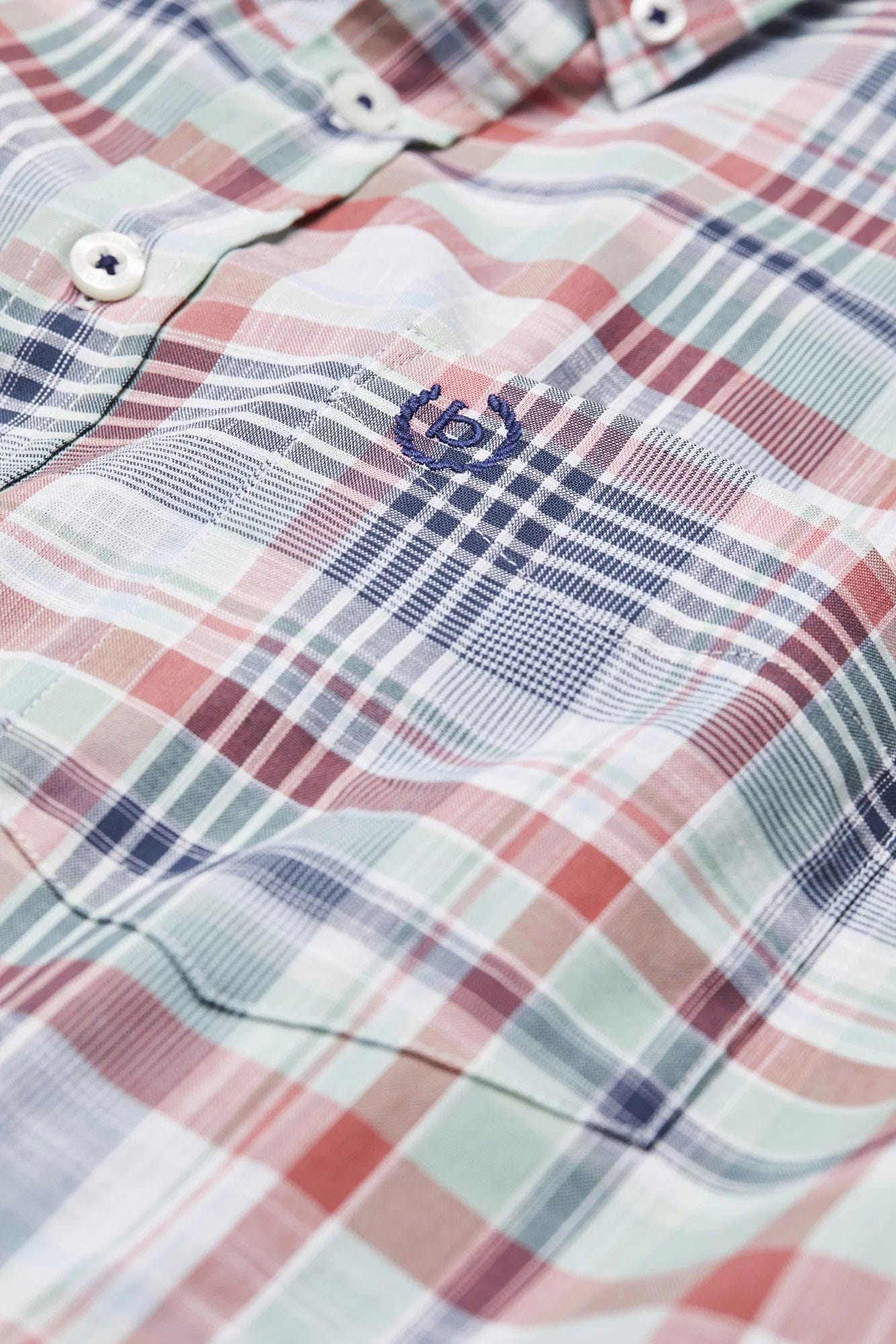 Bugatti Check Short Sleeve Shirt - Navy/Mint