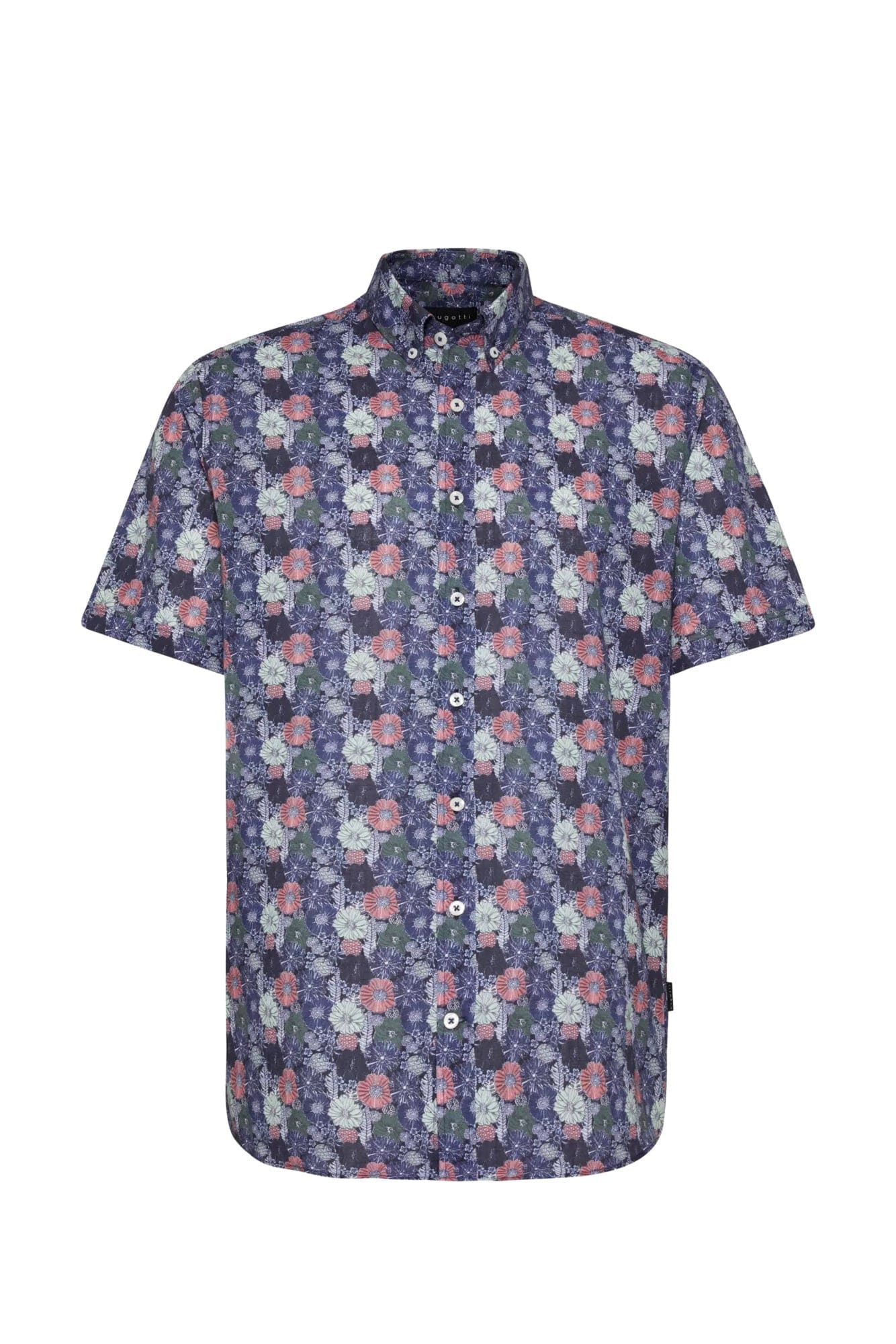 Bugatti Floral Print Short Sleeve Shirt - Navy/Mint