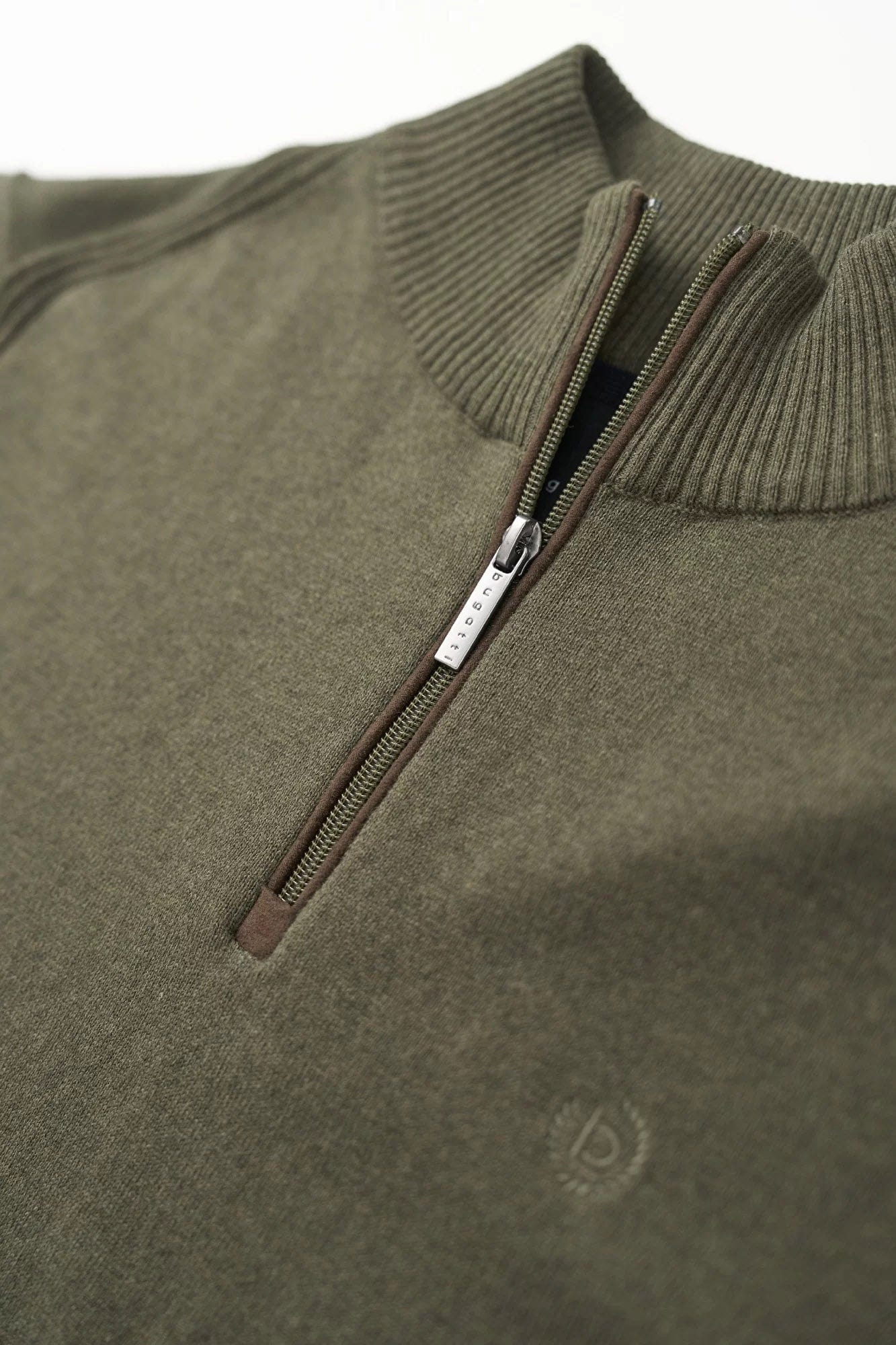 Bugatti Quarter Zip Cotton/Cashmere Knit Jumper - Olive