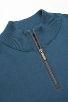 Bugatti Quarter Zip Cotton/Cashmere Knit Jumper - Petrol