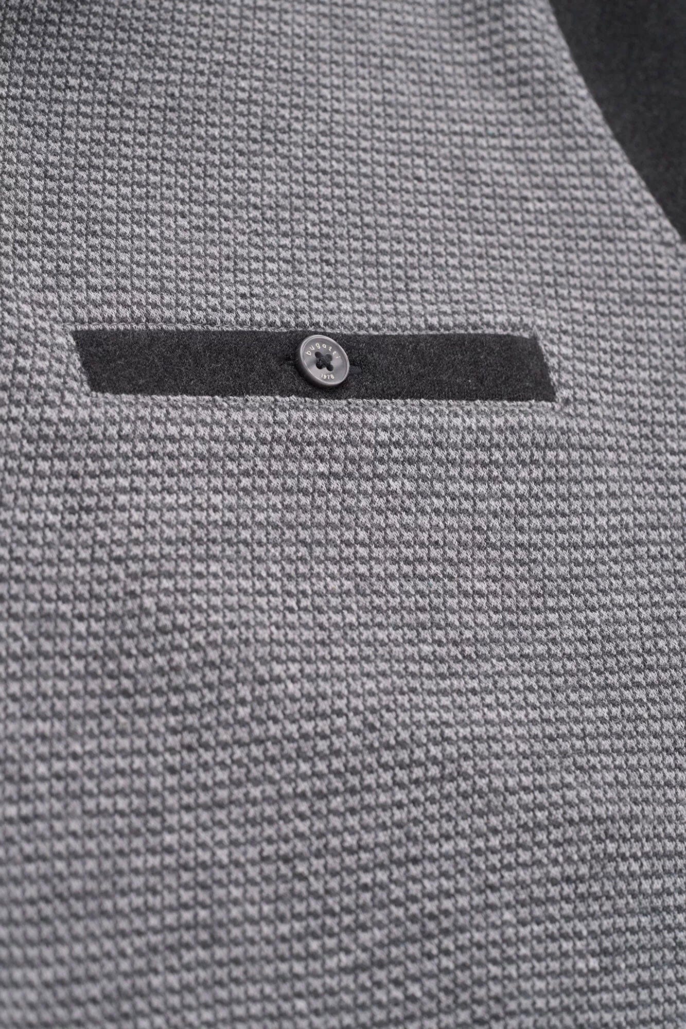 Bugatti Quarter Zip Panelled Knit Jumper - Charcoal