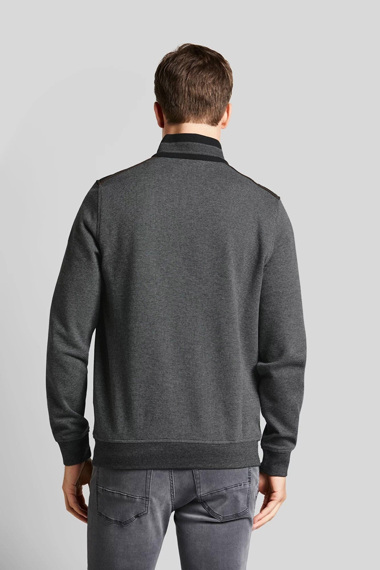 Bugatti Quarter Zip Self Patterned Jumper - Dark Grey