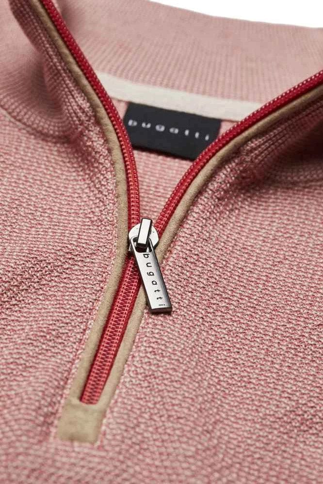 Bugatti Quarter Zip Textured Knit Jumper - Apricot