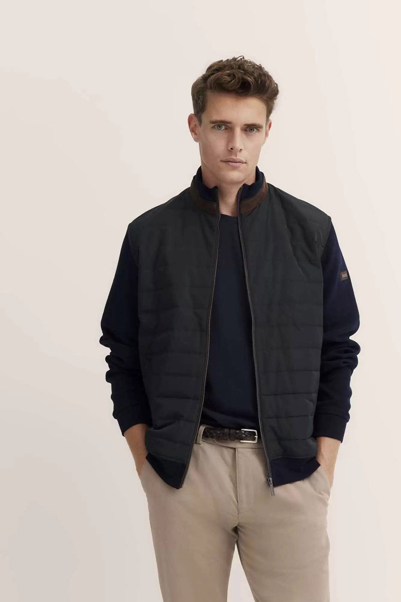 Bugatti Quilted Front Knitted Back Jacket - Navy