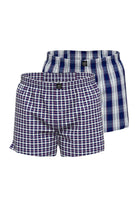 Bugatti Woven Cotton Check 2 Pack Boxer Shorts - Blue/Red