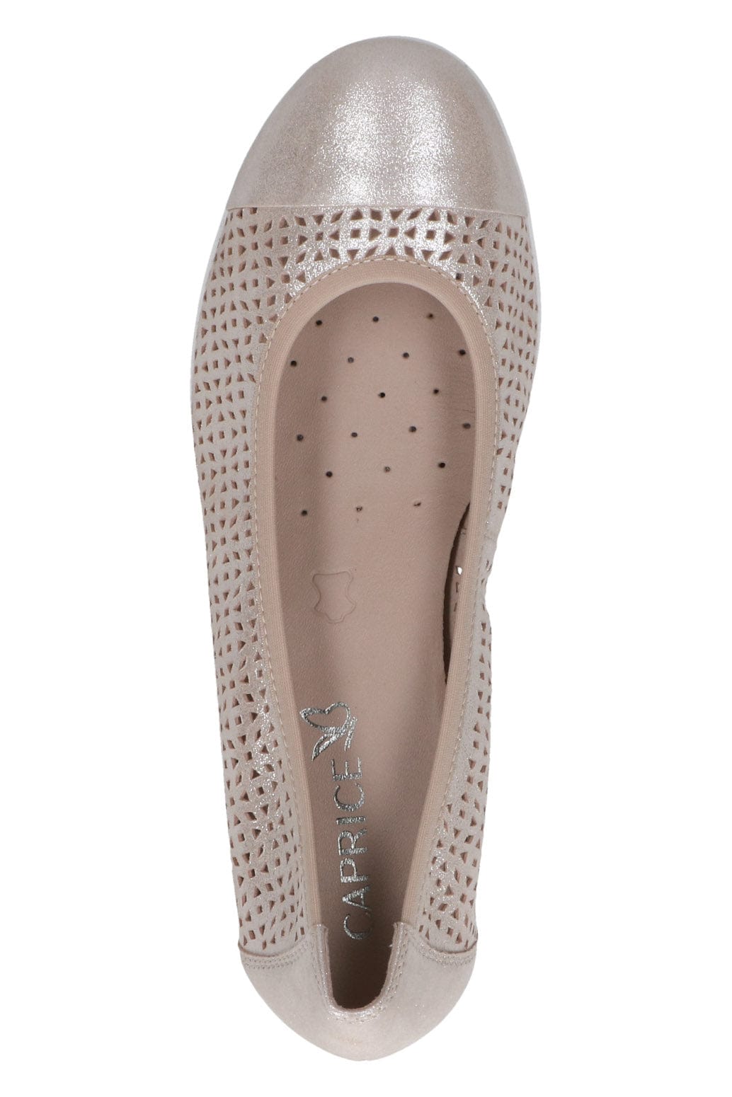 Caprice Leather Cut Out Detail Ballerina Shoes - Taupe Metallic