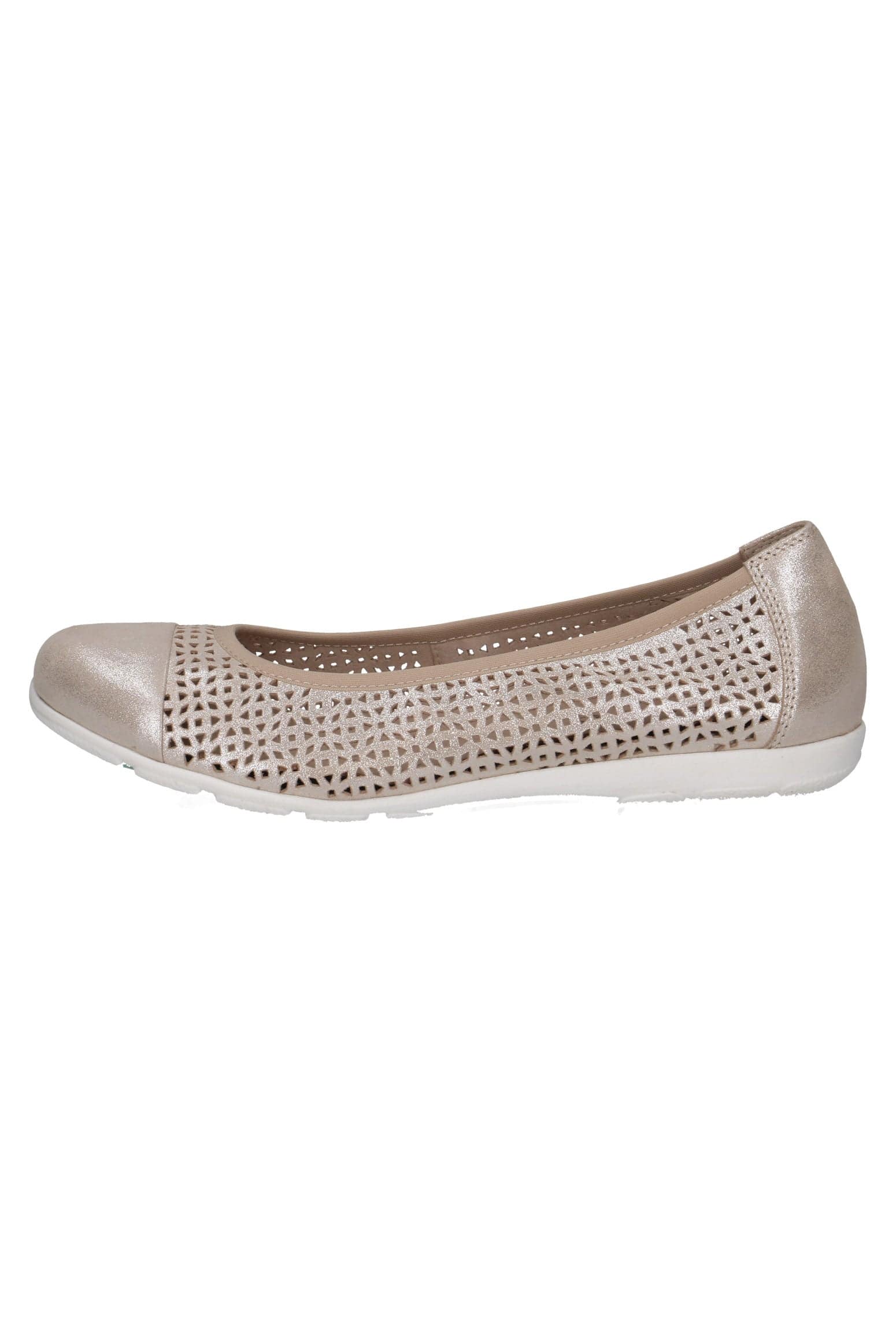 Caprice Leather Cut Out Detail Ballerina Shoes - Taupe Metallic