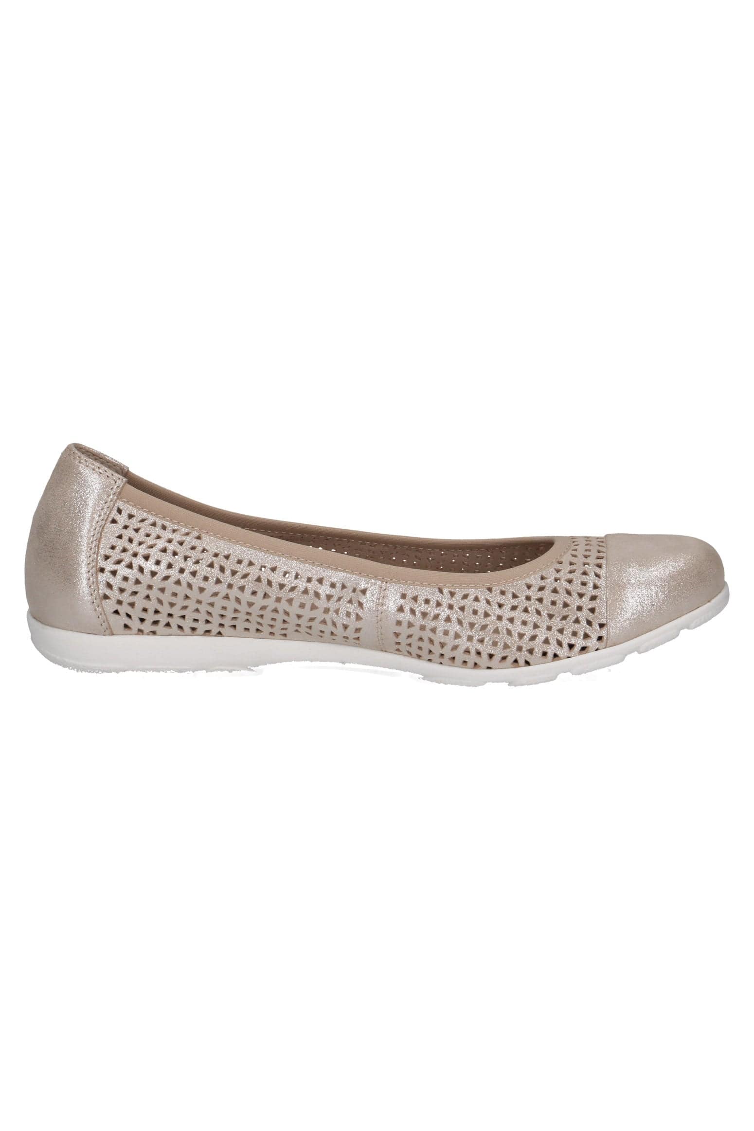 Caprice Leather Cut Out Detail Ballerina Shoes - Taupe Metallic