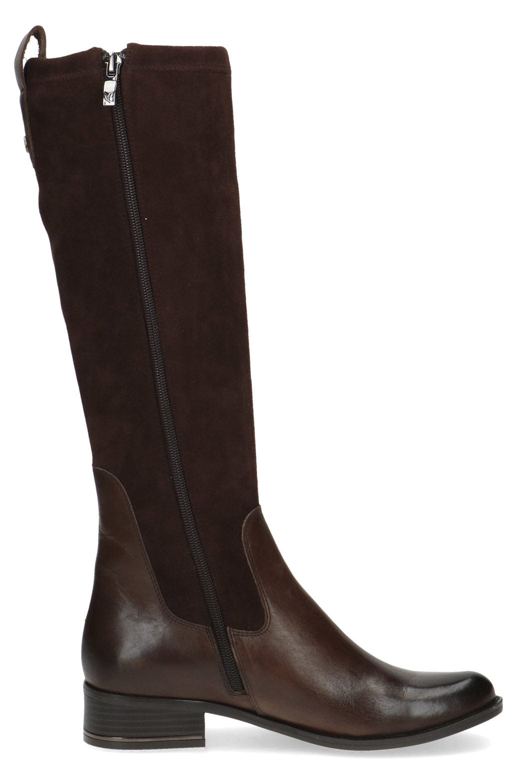 Caprice Stretch Suede Knee High Boots Dark Brown Comb Potters of Buxton