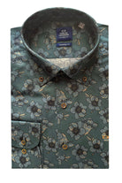 Carlos Cordoba Pure Cotton Floral Print Shirt - Dark Teal