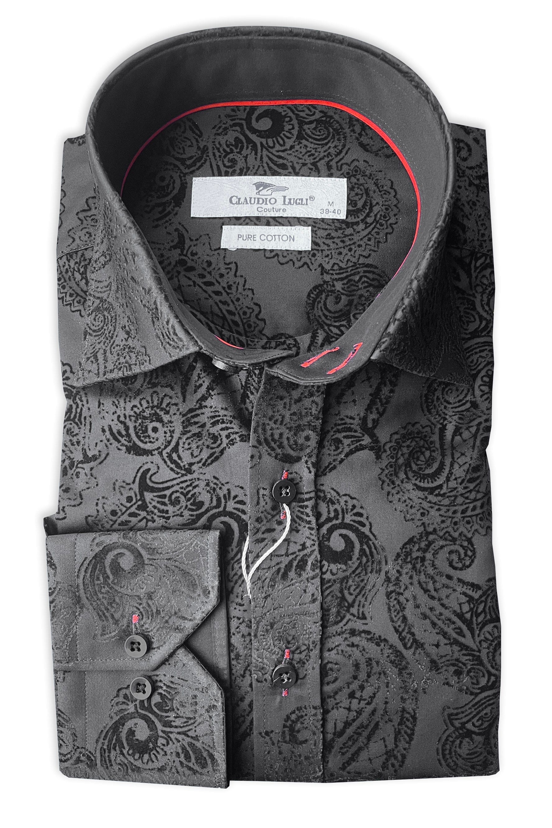 Claudio Lugli Satin Cotton Flock Paisley Shirt - Black