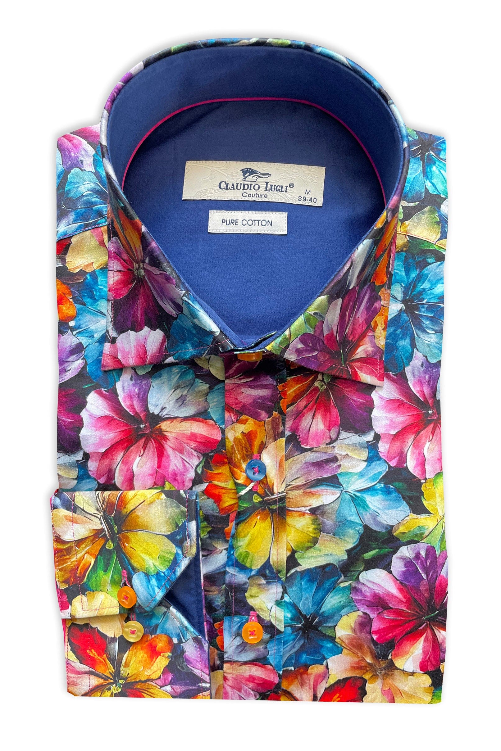 Claudio Lugli Satin Cotton Floral Print Shirt - Blue