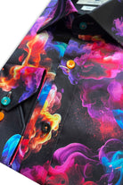 Claudio Lugli Satin Cotton Multicoloured Smoke Print Shirt - Black