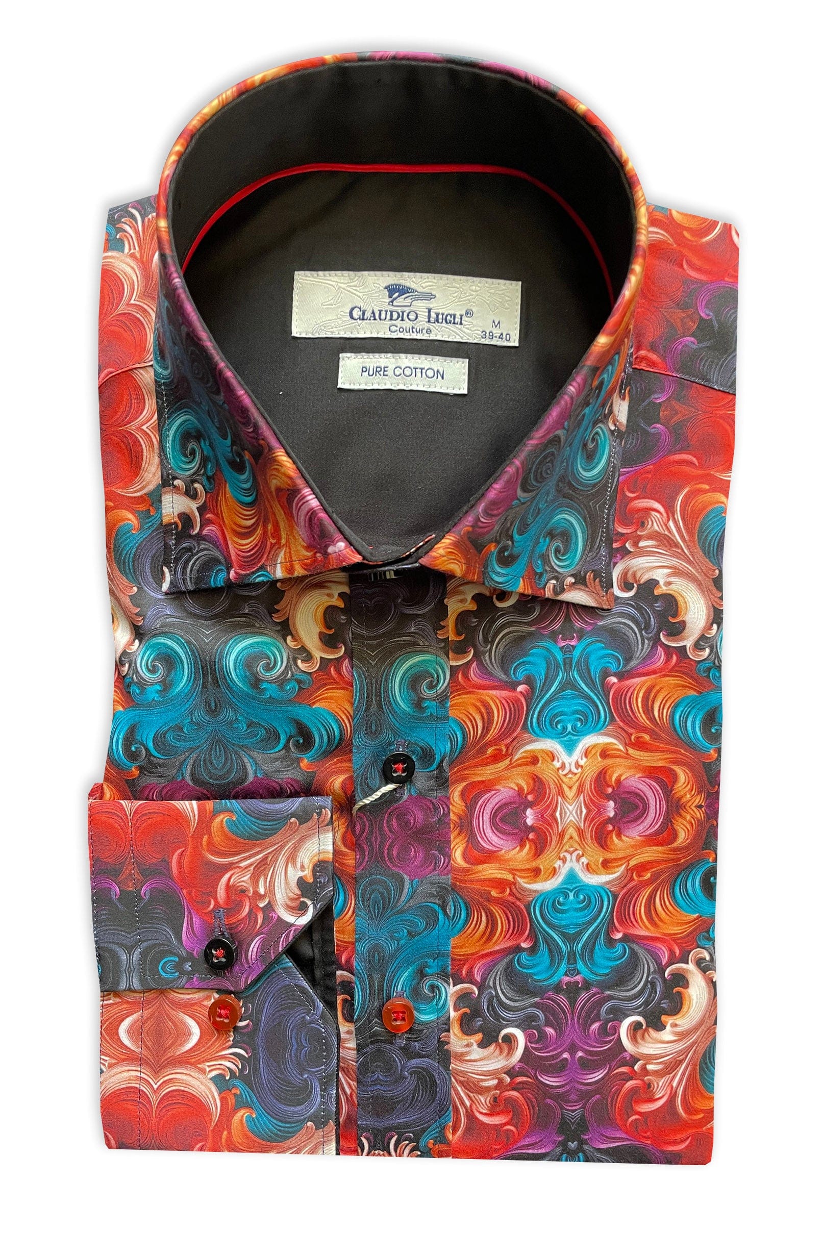 Claudio Lugli Satin Cotton Wavy Ornaments Print Shirt - Orange