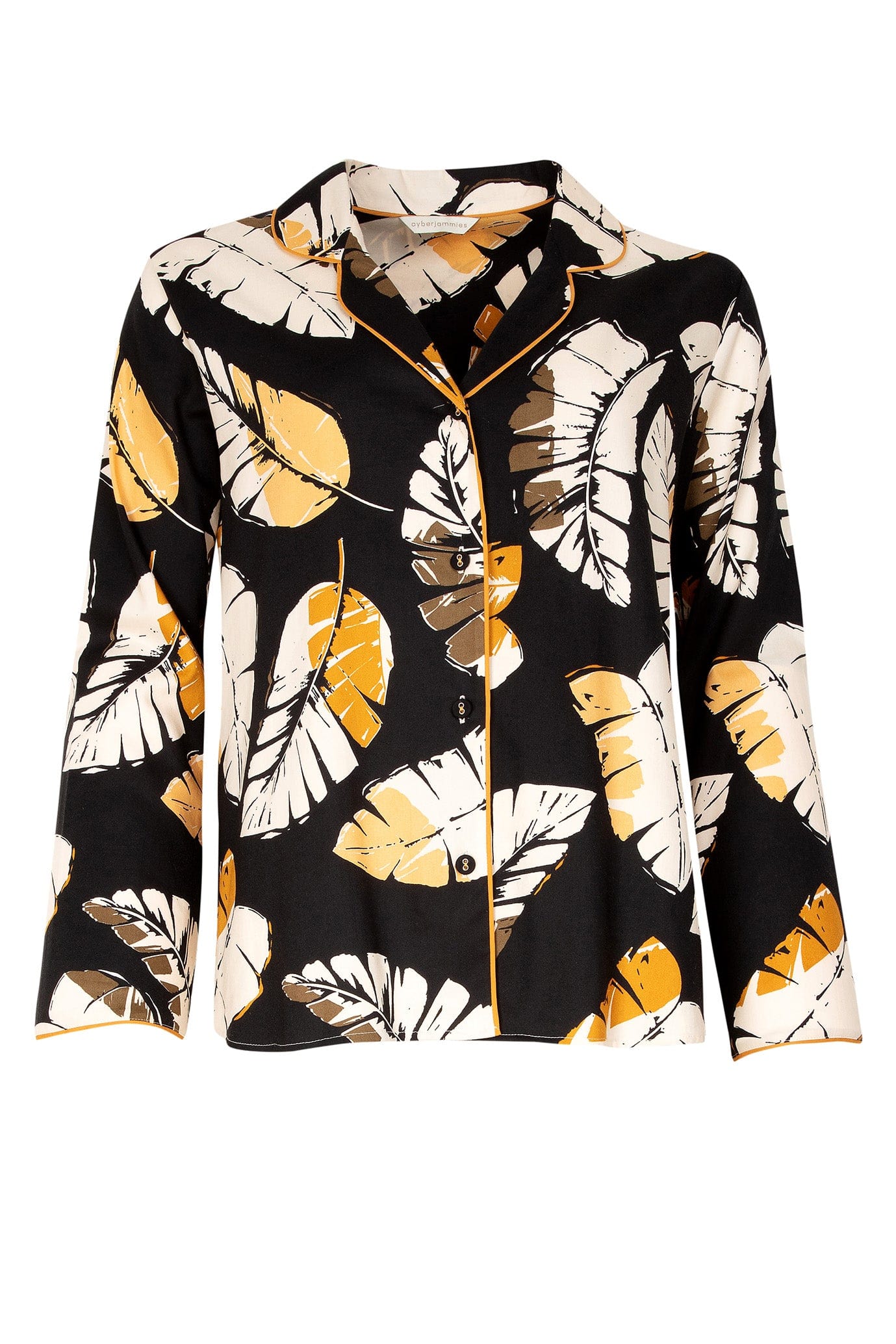 Cyberjammies Annie Leaf Print Pyjama Top - Black/Mustard