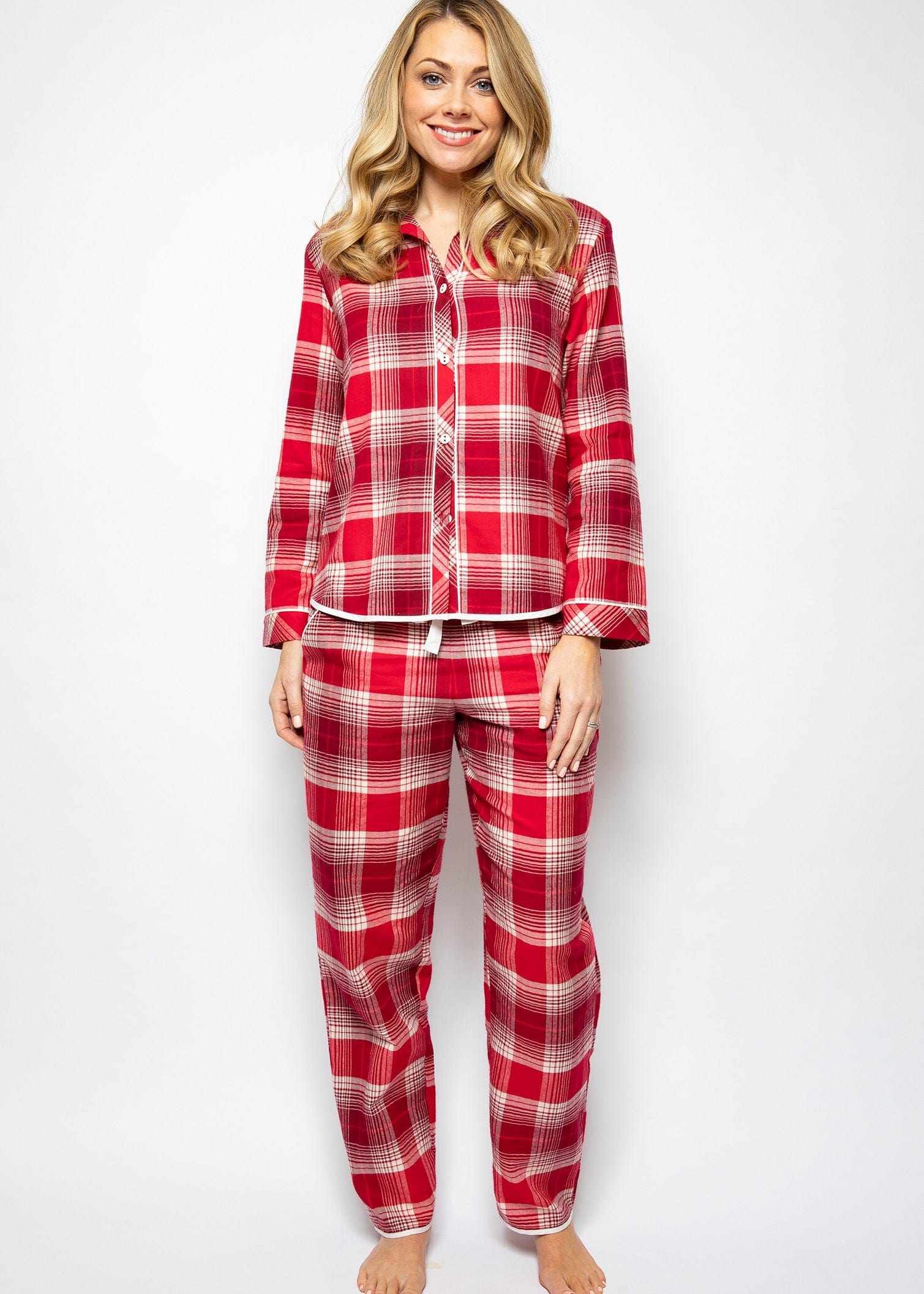 Cyberjammies Megan Check Brushed Pyjama Top - Red/White