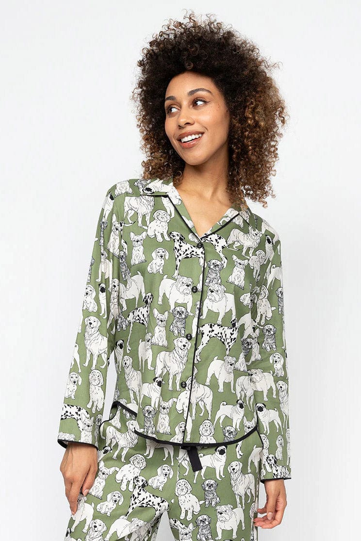 Cyberjammies Nancy Dog Print Wide Leg Pyjama Set - Sage Green