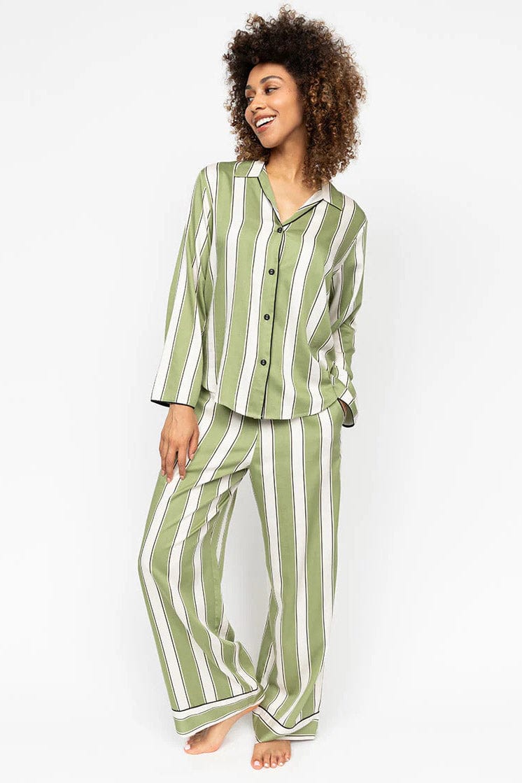 Cyberjammies Nancy Stripe Wide Leg Pyjama Set - Sage Green