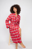 Cyberjammies Robyn Check Brushed Cotton Long Dressing Gown - Red/White