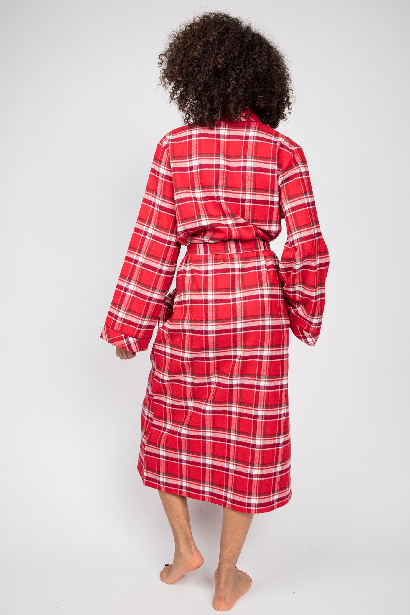 Cyberjammies Robyn Check Brushed Cotton Long Dressing Gown - Red/White