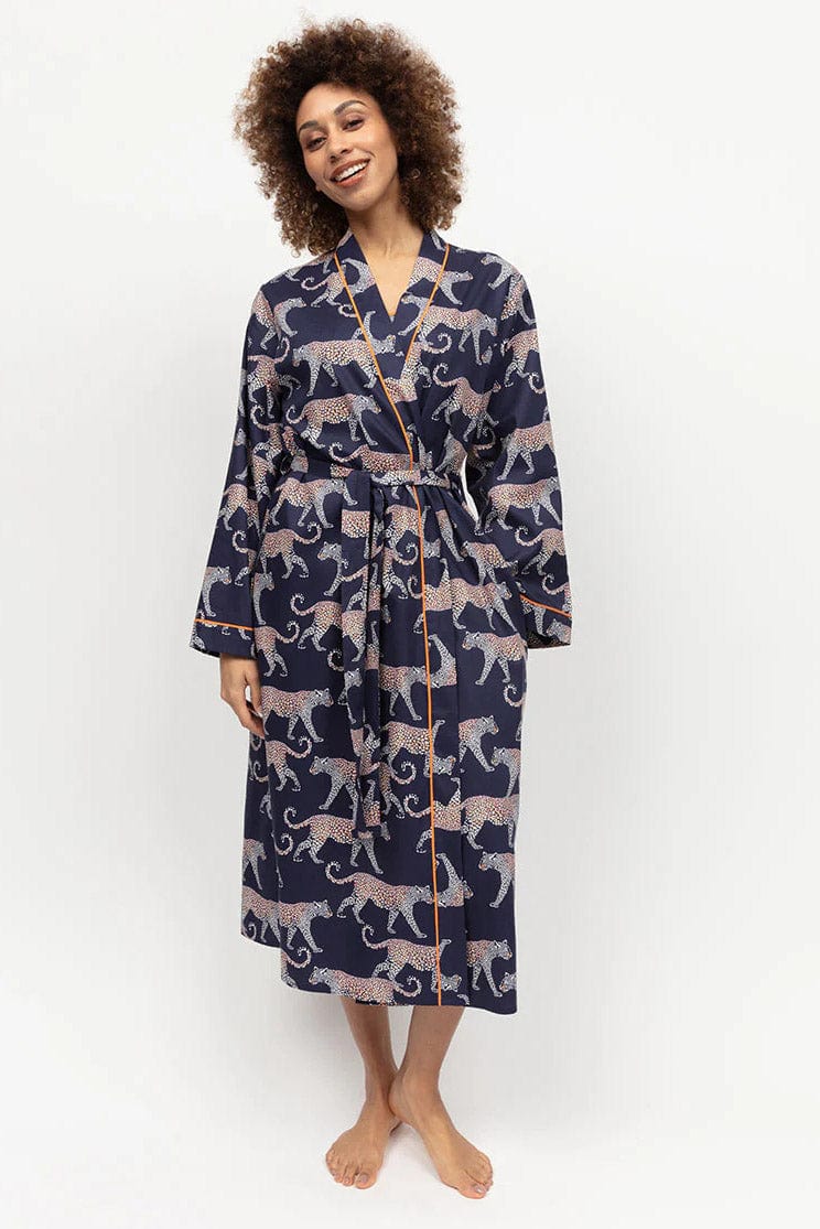 Cyberjammies Taylor Leopard Print Dressing Gown - Navy