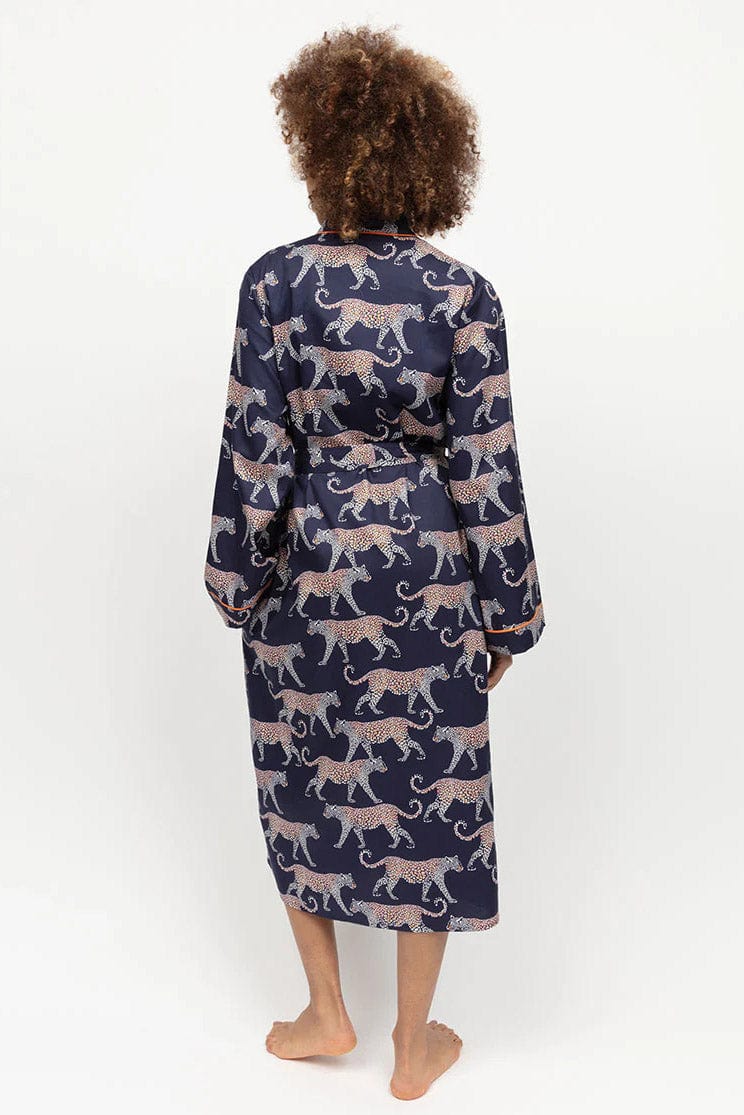 Cyberjammies Taylor Leopard Print Dressing Gown - Navy