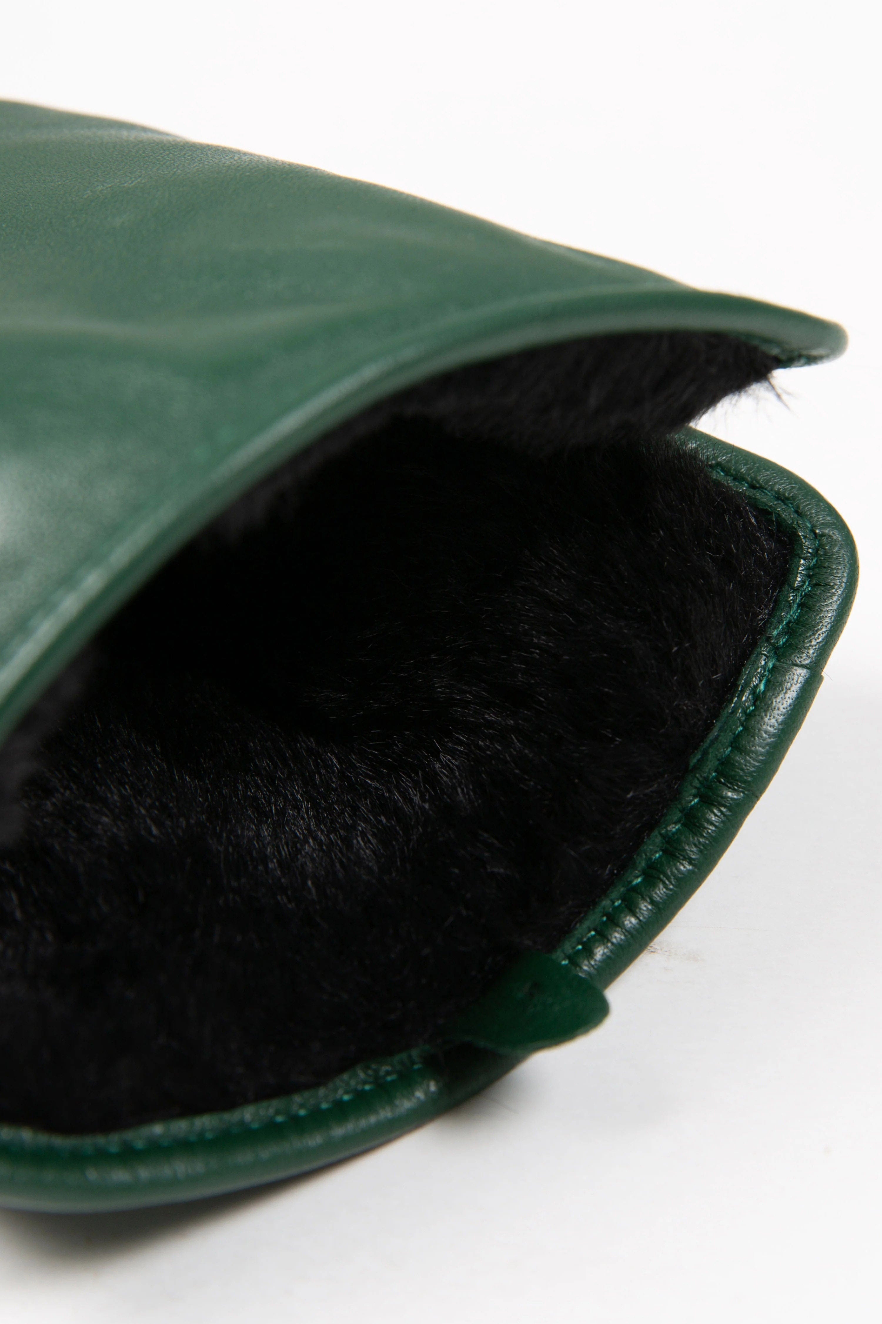 Dents Faux Fur-Lined Touchscreen Leather Gloves - Forest