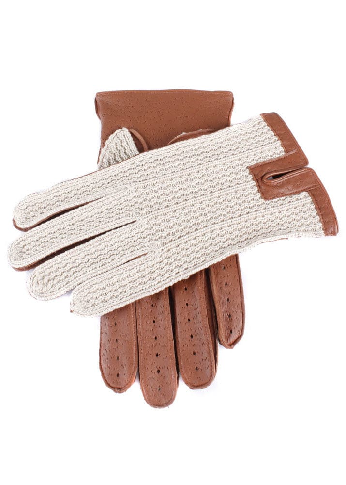 Dents Mens Lancaster Unlined Crochet Back Driving Gloves - Cognac