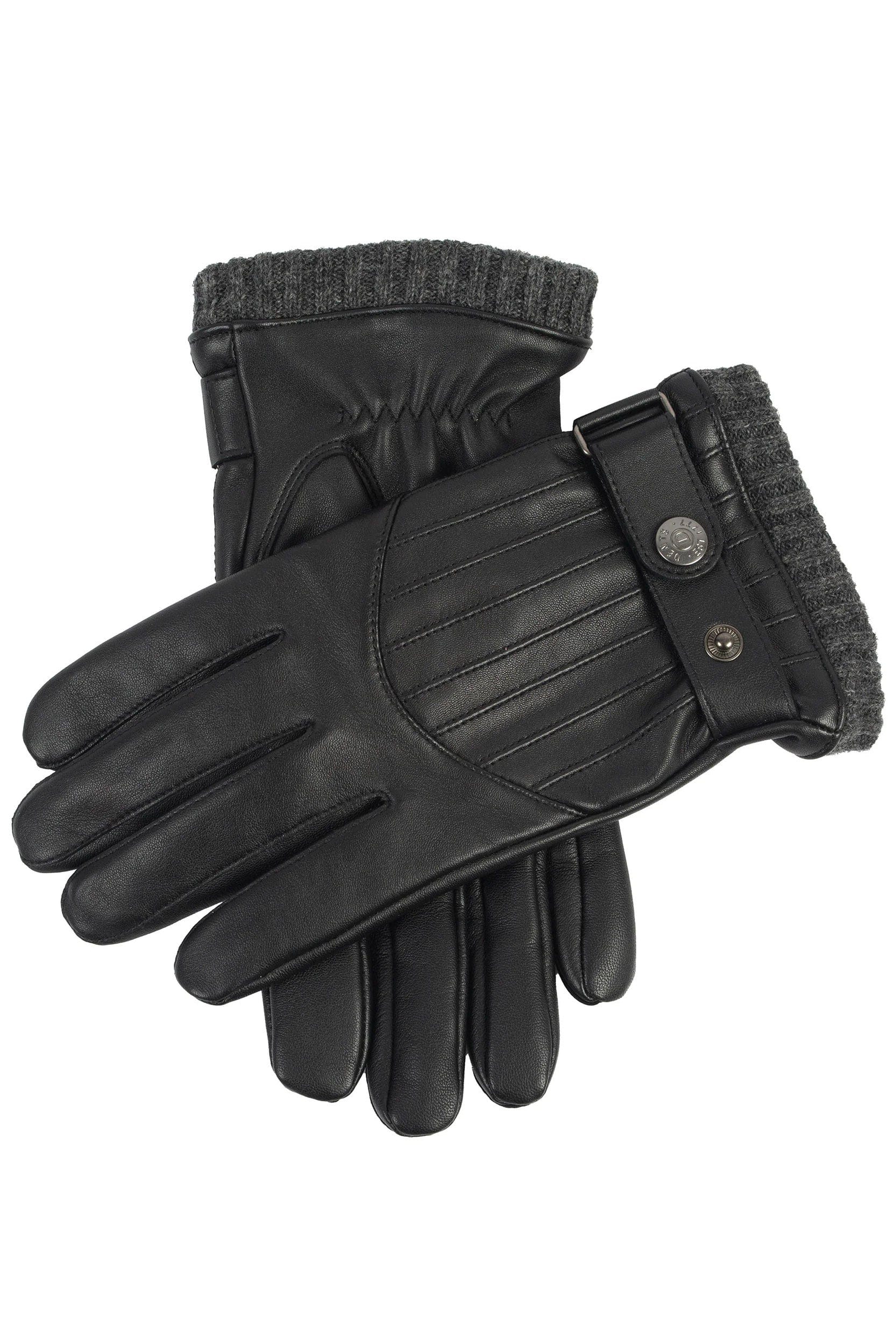 Dents Sherborne Leather Gloves with Stitch Detail Black Grey Potters of Buxton