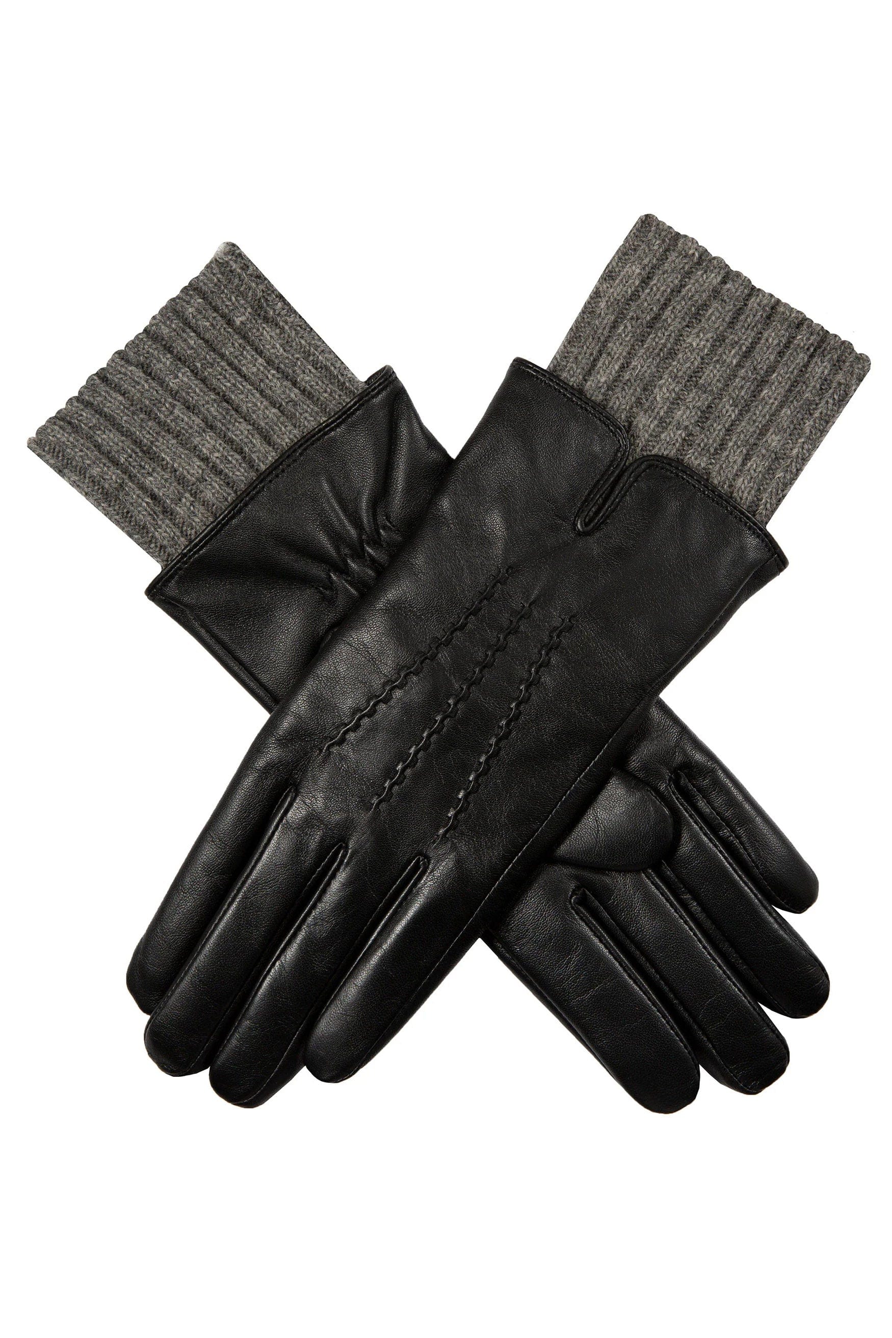 Dents Tamara Leather Glove with Knitted Cuffs - Black/Charcoal