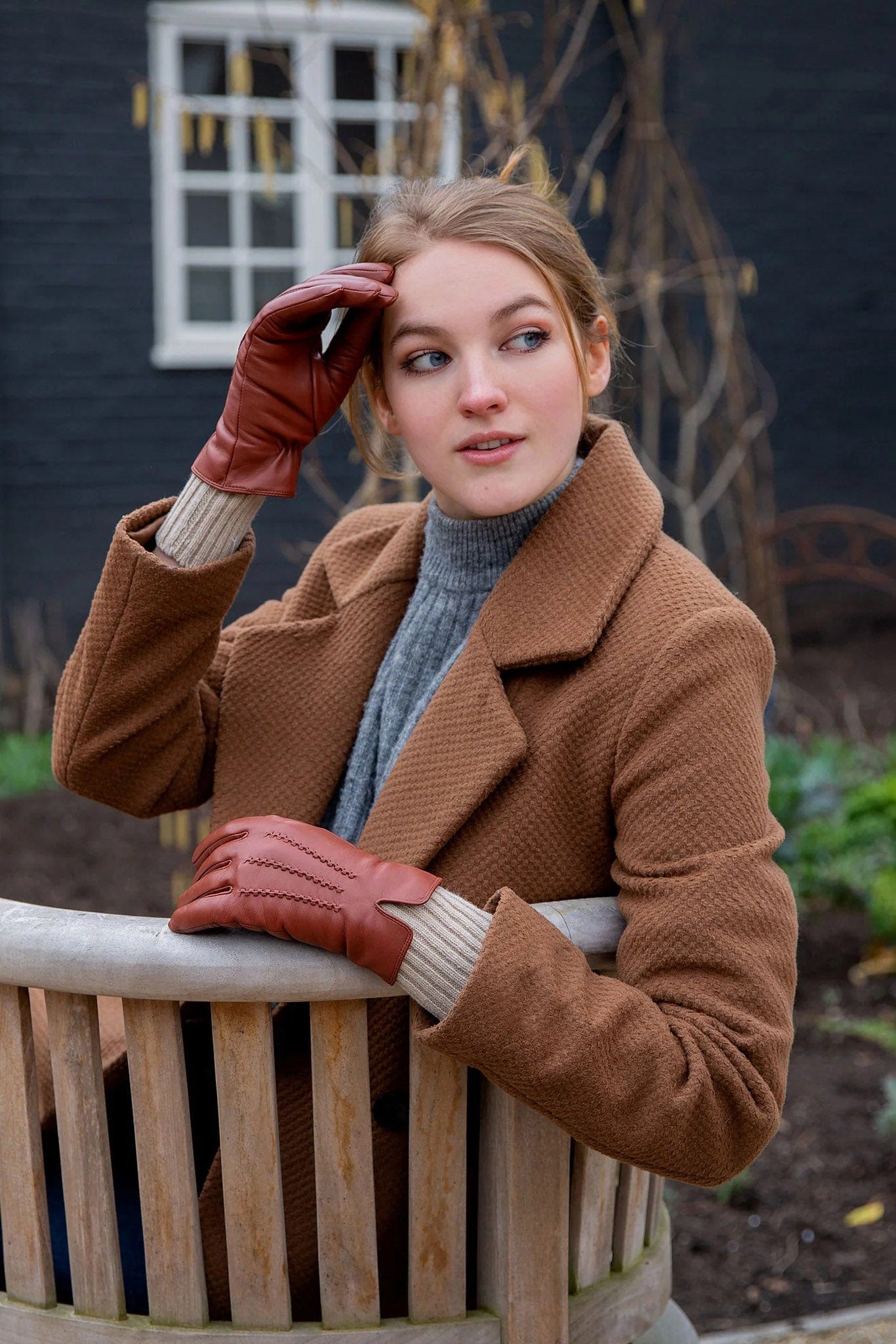 Dents Tamara Leather Glove with Knitted Cuffs - Cognac/Camel