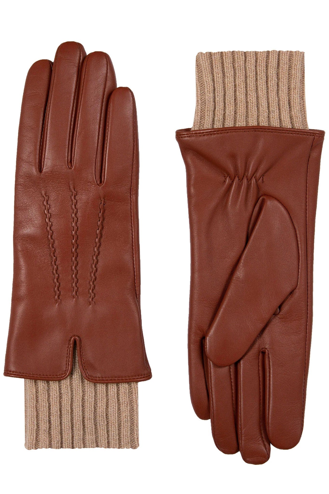 Dents Tamara Leather Glove with Knitted Cuffs - Cognac/Camel