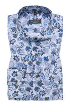 Eterna Modern Fit Leaf Print Twill Shirt - Blue