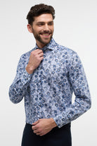 Eterna Modern Fit Leaf Print Twill Shirt - Blue