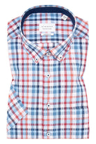 Eterna Modern Fit Seersucker Check Short Sleeve Shirt - Blue/Red